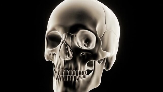Detailed render of human skull silhouette against dark backdrop