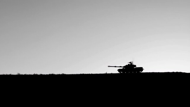 Tank silhouette military vehicle low angle horizon black and white silhouette armored vehicle war machine weapon battlefield combat defense outdoor