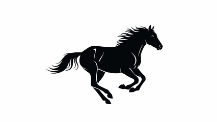 Black silhouette of a running horse on a white background.