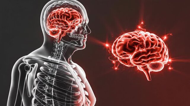 Human body depiction with brain focused illustrative medical concept