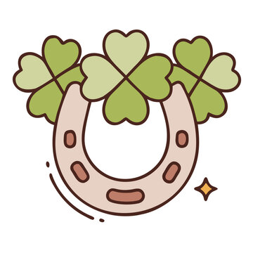Horseshoe with clovers symbolizing luck in a playful style in Iraland 