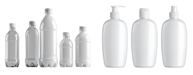 3d realistic plastic bottles collection mockup isolated on transparent background PNG