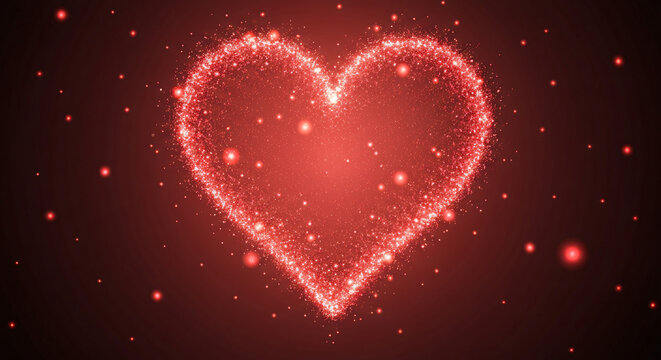 Minimal Valentine&rsquo;s Day conceptual background with light particles forming a heart and Copy Space