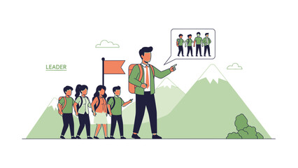 Leader Guiding Team Uphill, Motivational Business Concept