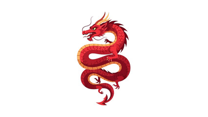 Naklejka premium This artwork features the figure of a red dragon depicted in a modern flat illustration style while maintaining strong traditional characteristics from Asian mythology