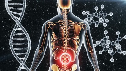 Human body scan with dna and molecular structures science research - Powered by Adobe