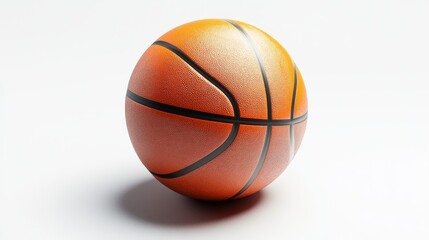 Obraz premium 86.A detailed, high-quality shot of a basketball ball on a white background with a shallow depth of field, showcasing the ballâ€™s texture, seams, and orange color with realistic shading and