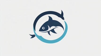 Obraz premium 45.A modern, professional fish logo design featuring a stylized fish icon encircling a world map or globe. The logo uses sharp, clean lines and a monochromatic color scheme, ideal for representing