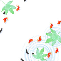 Naklejka premium Top view of goldfish swimming with water ripples, minimal Japanese style illustratio