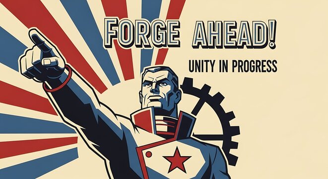 Vintage poster of a superhero pointing.