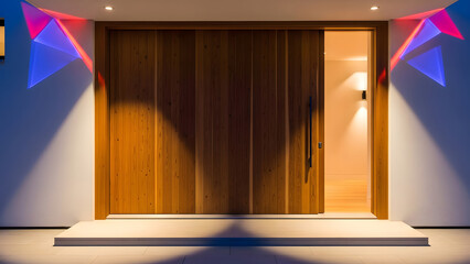 Modern home entrance showcasing Universal Design Age-in-Place principles with a wide wooden door and accessible pathway, illustrating thoughtful Architecture and Lifestyle.