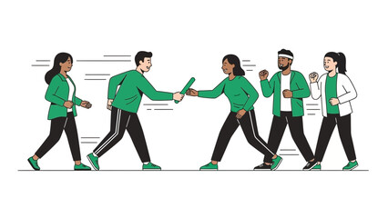 Teamwork Relay Race: Passing Baton for Business Success, Collaboration, and Achievement