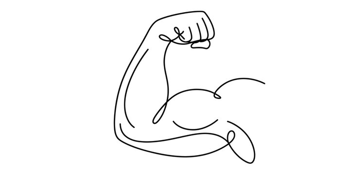 Strong flexed arm and bicep in a continuous line drawing, representing power and fitness