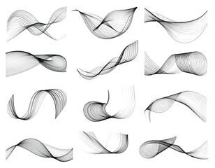Obraz premium A compilation of twelve grayscale abstract shapes with smooth curved lines against a black background