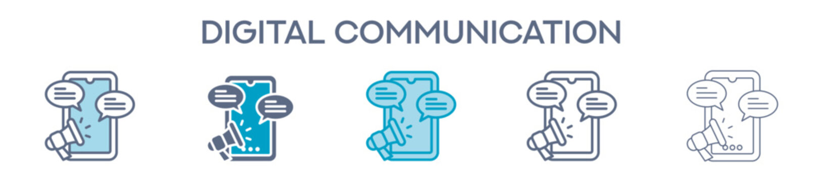 Digital Communication Element For Design Graphic - Multi Styles. Vector Illustration Of Two Colored And Black. Multiple Icons Designs Can Be Used For Mobile, Ui, Web 