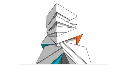 Abstract geometric architectural concept features stacked, intersecting planar volumes