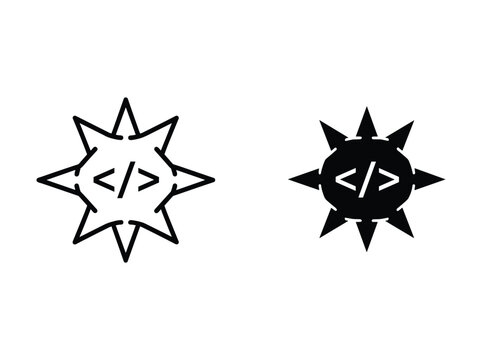 Code symbols surrounded by star shapes