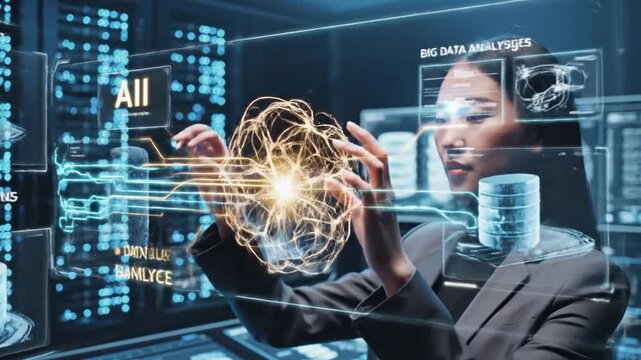 Cinematic slow motion visualization of advanced data science engineering concepts involving digital technology and futuristic abstract network connectivity backgrounds in high resolution.