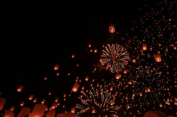Floating lanterns take place during Thailand's Loi Krathong festival on the night of the full moon.
