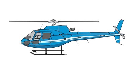 Fototapeta premium Blue Helicopter Side View Illustration.