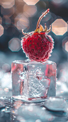 Strawberry and ice cubes