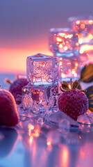Strawberry and ice cubes