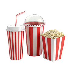 Red and White Striped Popcorn and Drink Containers for Cinema Snack Packaging Mockup