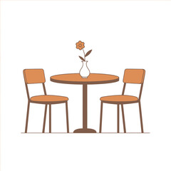 Fototapeta premium Cozy cafe table setting with two chairs and a small flower vase, minimalist flat illustration.