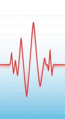 Fototapeta premium Vibrant red cardiogram tracing displays fluctuating electrical activity against a light blue gradient background.