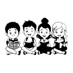 children reading book. kids studying with a book. Vector illustration