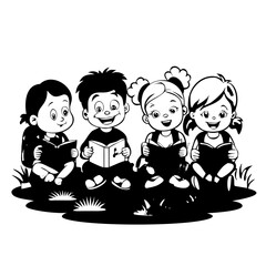 children reading book. kids studying with a book. Vector illustration