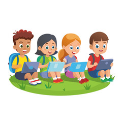 children reading book. kids studying with a book. Vector illustration
