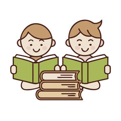 children reading book. kids studying with a book. Vector illustration
