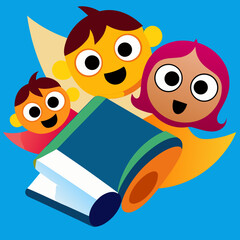 children reading book. kids studying with a book. Vector illustration