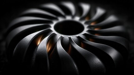 Close-up of a sleek, modern turbine blade with dramatic lighting
