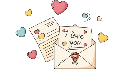Vector illustration of a love letter with an envelope and flying hearts