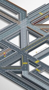 Complex network of elevated highway interchanges creates a confusing abstract structure