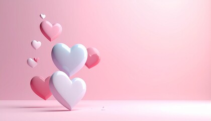 Valentine&rsquo;s Day social media background with floating hearts, soft gradient colors, modern minimal design, clean composition, copy space, commercial stock background