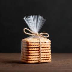 Packaged Fresh Baked Crackers with Clear Plastic Wrapper on Table