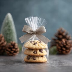 Delicious Cookies in Gift Bag Surrounded by Holiday Decor