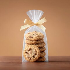 Bag of Freshly Baked Chocolate Chip Cookies with Yellow Ribbon