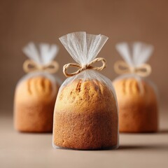 Rustic Orange Flour Bags with String Ties on a Neutral Background