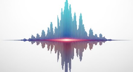 Symmetrical audio waveform displays vibrant blue and magenta energy pulses across a bright backdrop