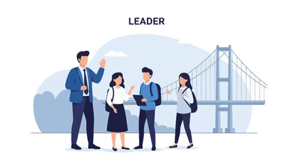 Fototapeta premium Teamwork leadership and success with business people in front of a bridge