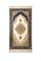 Silk Prayer Rug with Floral Arabesque Patterns Isolated on White
