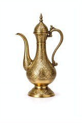 Ornate Brass Water Pitcher for Wudu Isolated on White