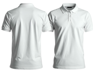 Front and back view of a plain white short-sleeved collared shirt
