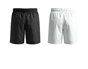 Two shorts, one black, one white, displayed side-by-side