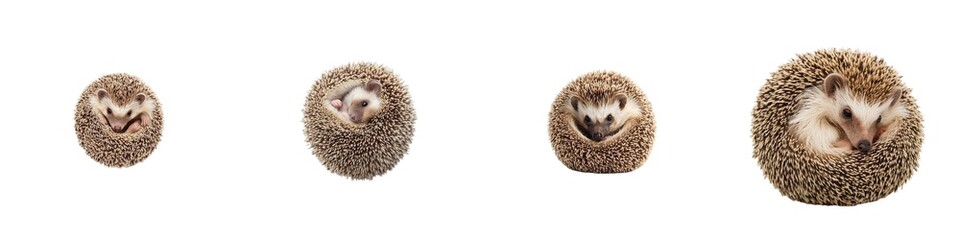 Obraz premium A small hedgehog curled into a ball set isolated on a white background