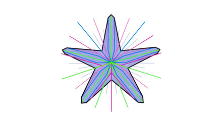 Abstract star design with vibrant radial lines on a white background.
